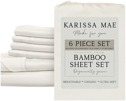 KARISSA MAE 6 Piece Luxury Bamboo Viscose King Sheet Set, 4 Pillowcases