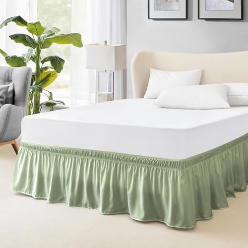 FreshCulture Queen Bed Skirt, Elastic Wrap Around Bed Skirt Queen Size, Bed Skirts for Adjustable Bed, Easy Fit with 22 Inch Drop Length, Hotel Quality Dust Ruffle for Queen Bed (Sage Green)