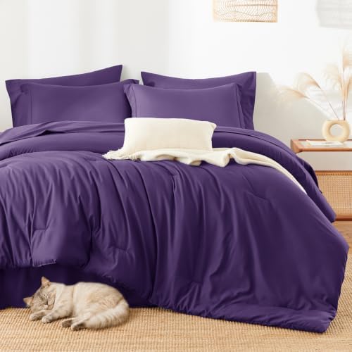 HIMEET King Comforter Set, 7-Piece Point-Quilted Bed in a Bag, Purple