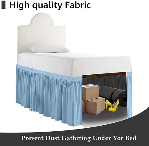 Twin XL 46" Inch Drop Long Dorm Bed Skirt, Ruffled Pattern College Dorm Room Bed Skirts, Split Corner, Easy Care, No Wrinkle Microfiber Bed Skirt
