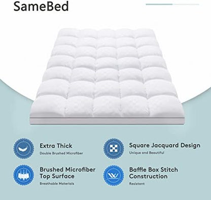 SameBed Mattress Topper Twin,Extra Thick Mattress Pad Cover for Back Pain,Cooling Mattress Protector with 8-21 Inch Deep Pocket,Overfilled Down Alternative Filling,White
