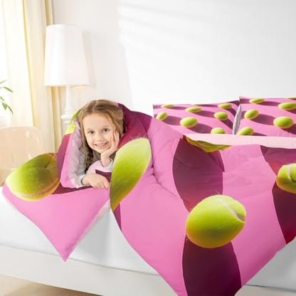 Castle Fairy 3D Tennis Balls Comforter Set Full Size Sports Ball Game Themed Bedding Set Kids Boys Girls Modern Sport Competition All Season Quilt Set Geometric Circle Bedding Comforter Sets,3Pcs