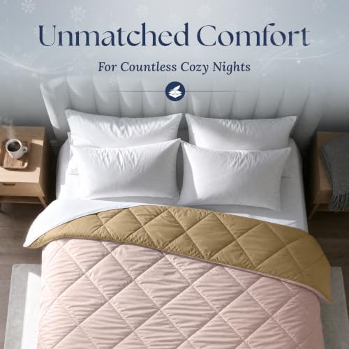 Cooling Comforter - BreezeWeave Cooling Blanket Twin Size for Hot Sleepers & Deep Rest - Cloud Soft, Breathable, Ultra Durable, Easy Care, Reversible - 68 x 90 in (Pink & Beige)