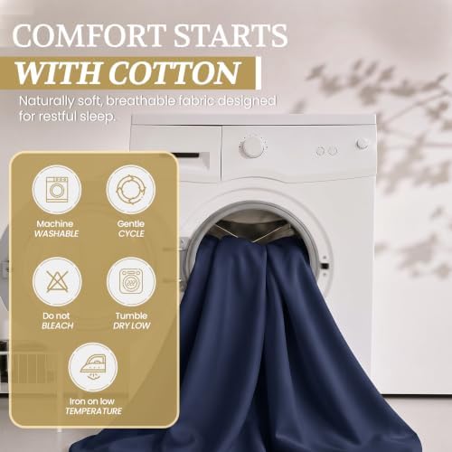 Full XL 100% Cotton Jersey Knit Sheet Set, 4PC, 15" Deep Pocket, Navy Blue