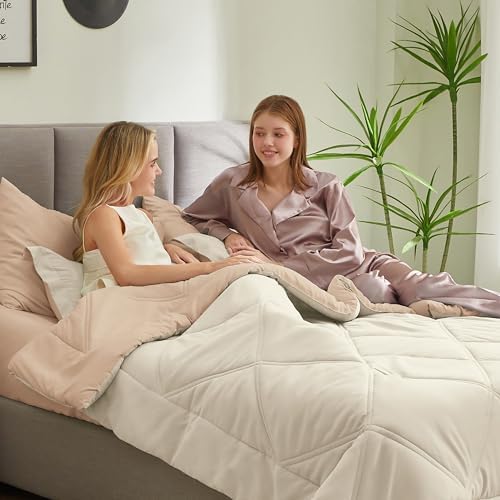 Joiedomi Full Size Comforter Set with Sheets Beige, 7 Pieces Full Size Bed Set with 1 Down Alternative Comforter, 1 Flat Sheet, 1 Fitted Sheet, 2 Pillowcases and 2 Pillow Shams, Bed in a Bag