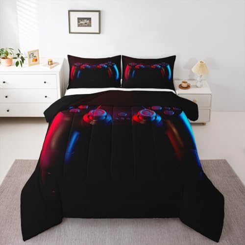 Gamer Comforter Set for Boys Girls Man Gaming Bedding Set,Black Gamepad Home Decor Player Video Game Duvet Insert Teens Kids 2 Pieces 1 Down Comforter with 1 Pieces Pillowcase(Twin Size,All Season)