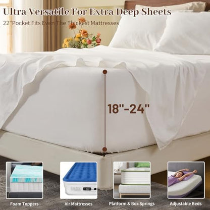 MEISHANG 100% French Linen Sheets California King,6 Pcs,18-24" Deep Pocket