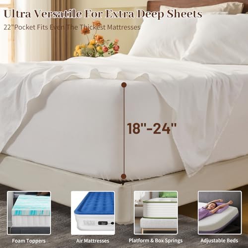 MEISHANG 100% French Linen Sheets King,6 Pcs,18-24" Extra Deep Pocket