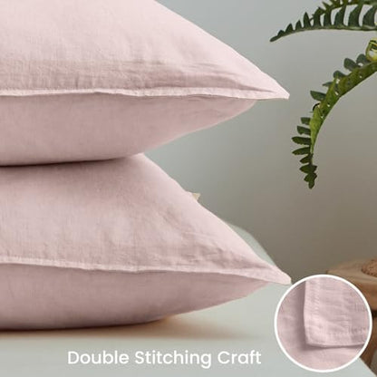 Simple&Opulence 100% Washed Linen Euro Shams 26'' x 26'' Pack of 2, Basic Style Solid Color Natural Flax Farmhouse Decorative Square Throw Pillow Covers for Bed Couch Sofa - Brush Pink