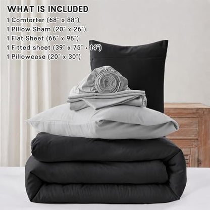 Anluoer Twin Comforter Set, 5 Piece Bed in a Bag Twin Bedding Sets