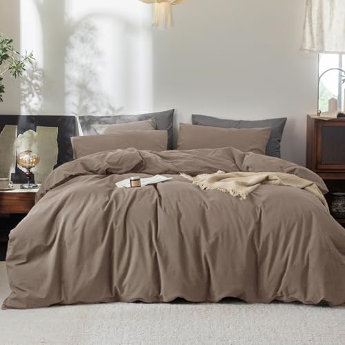 FOSSA Duvet Cover Set 100% Washed Cotton Linen Feel Oversized King