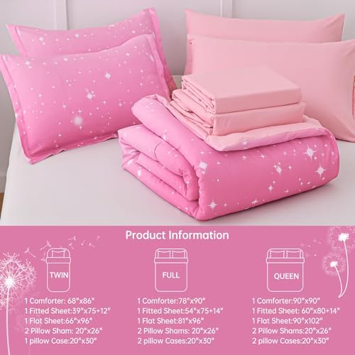 Dinjoy Girls Comforter Set 6 Pieces, Twin Size Colorful Ombre Rainbow Bedding Set, Bed in A Bag for Kid Teen Girls (1 Comforter, 1 Flat Sheet, 1 Fitted Sheet, 1 Pillow Shams, 2 Pillowcases)