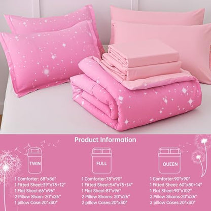 Dinjoy Girls Comforter Set 6 Pieces, Twin Size Colorful Ombre Rainbow Bedding Set, Bed in A Bag for Kid Teen Girls (1 Comforter, 1 Flat Sheet, 1 Fitted Sheet, 1 Pillow Shams, 2 Pillowcases)
