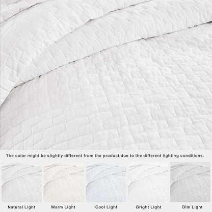 palassio White 100% Cotton Quilt California Cal King Size Bedding Sets with 2 Pillow Shams, Textured Oversized Lightweight Bedspread Shabby Chic Coverlet, Soft Bed Cover for All Season, 3 Pieces