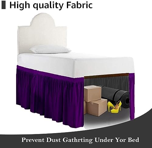 Twin XL 36" Inch Drop Long Dorm Bed Skirt, Ruffled Pattern College Dorm Room Bed Skirts, Split Corner, Easy Care, No Wrinkle Microfiber Bed Skirt