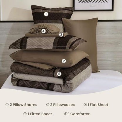Cottolester Boho Fall Comforter Set Queen Size,Striped Bed in a Bag