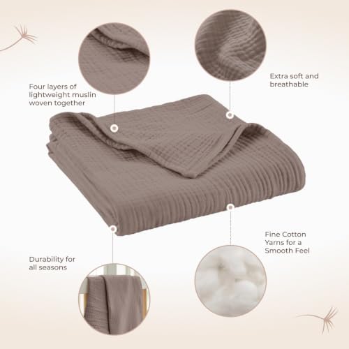 100% Cotton Organic Muslin Baby Swaddle Blanket GOTS & Fairtrade Certified Organic Cotton - Couch Living Room and Bedroom Decor - 4 Layer Super Soft and Cozy (Moon Rock, Baby)