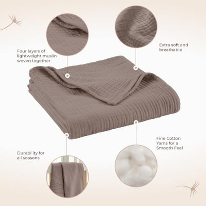 100% Cotton Organic Muslin Baby Swaddle Blanket GOTS & Fairtrade Certified Organic Cotton - Couch Living Room and Bedroom Decor - 4 Layer Super Soft and Cozy (Moon Rock, Baby)