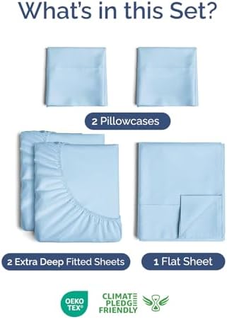Extra Deep Split King Sheet Set - 5 Piece Breathable Cooling - Light Blue