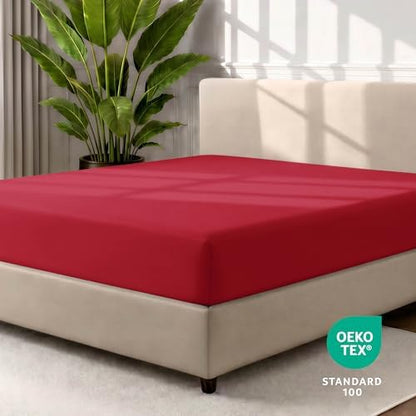 Bare Home Queen Fitted Sheet - 1800 Ultra-Soft (Queen, Red)