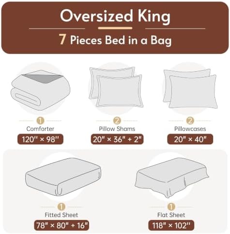 Oversized King Comforter Set, Brown Bed in a Bag, Bedding Set with sheets