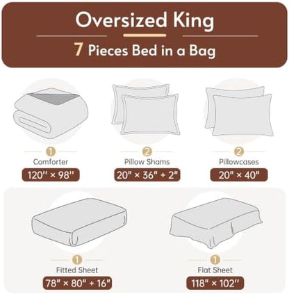 Oversized King Comforter Set, Brown Bed in a Bag, Bedding Set with sheets