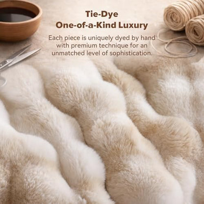 YIKUSH Twin Faux Fur Soft Comforter Set, Fluffy Bedding Set, Tiedye Cream