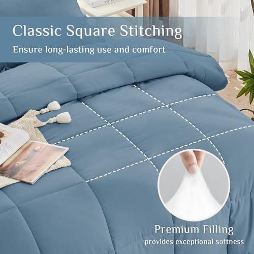 JOLLYVOGUE Twin XL Comforter Set, Ultra-Soft Bed in a Bag Twin XL Size 5 Pieces, Oeko-TEX Certified Bedding Set with Down Alternative Comforter, Sheets, Pillowcases & Shams, Dusty Blue
