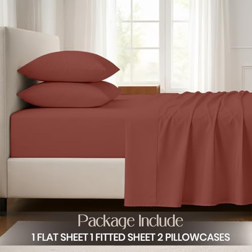 SGI bedding 100% Egyptian Cotton Sheets Twin Size – Cooling Sheets, Soft Breathable Terracotta Bedding, Luxury Bedding, Luxury Hotel Sheet Set, Deep Pocket 18", 4 Piece Set