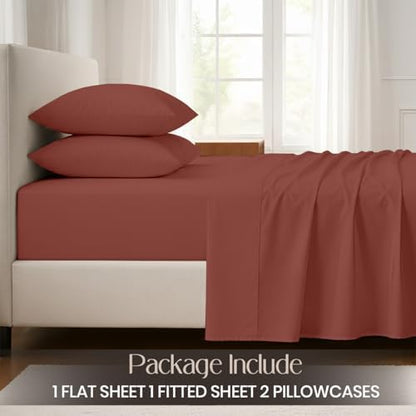 SGI bedding 100% Egyptian Cotton Sheets Full Size – Cooling Sheets, Soft Breathable Terracotta Bedding, Luxury Bedding, Luxury Hotel Sheet Set, Deep Pocket 18", 4 Piece Set