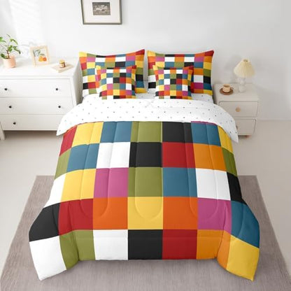 jejeloiu Classic Plaid Comforter Set with Sheets 7 Piece Twin Size