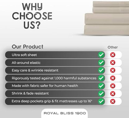 Top Split Flex Head California King Size Sheet Set - Egyptian Quality Ultra-Soft Bed Sheets - Double Brushed - Deep Pockets- Easy Fit - 4 Piece Set- Fade Resistant (Ivory)