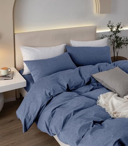 JIYUAN Alaska King Washed Cotton Duvet Cover Set, Relaxed Linen Feel