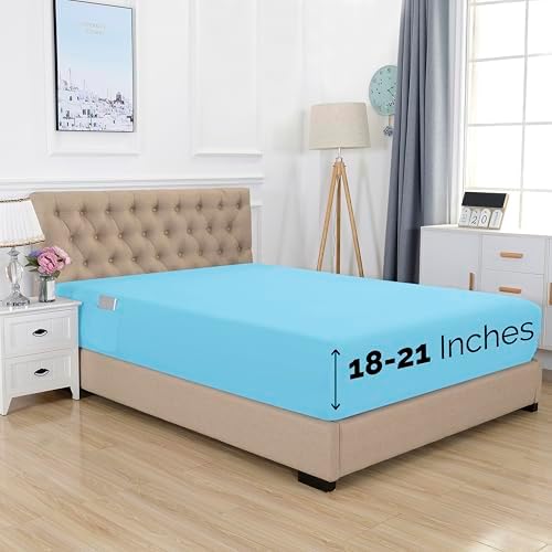 Elegant Comfort 1500 Premium Hotel Quality 18-21 Inches Deep - Extra Deep Pocket Single Fitted Sheet for High Mattress, Luxury and Softest, Smart Pocket - Wrinkle Free, Twin/Twin XL, Aqua