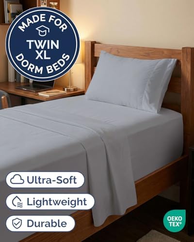 Extra Deep Twin XL Sheet Set - 3 Piece College Dorm Room - Steel Blue