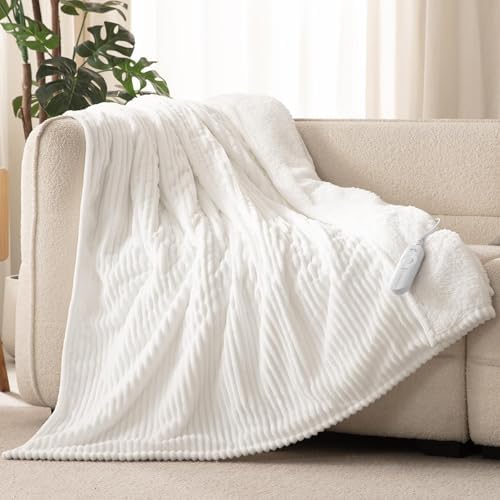 Reaks Heated Throw Blanket, 5 Heat Levels, 3 Hours Auto-Off, 50"x60", White