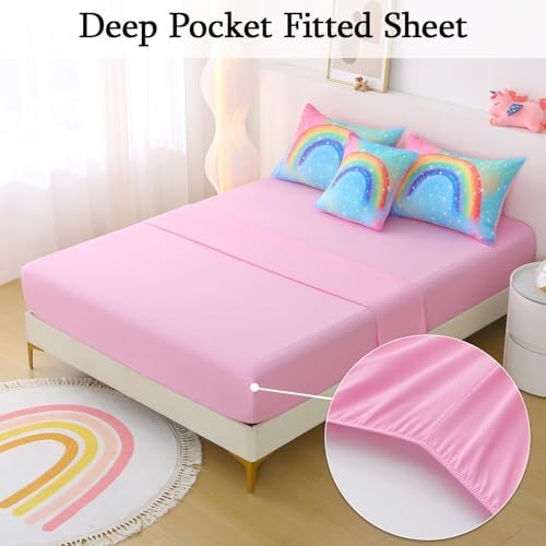 JQinHome Girls Comforter Set Queen, 6 Piece Bed in A Bag 3D Colorful Rainbow Bedding Sets for Teen Girls,with Sheet Sets (Rainbow)
