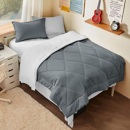 Joiedomi Twin Comforter Set with Sheets Dark Grey, 5 Pieces Twin Bedding Sets with 1 Down Alternative Comforter, 1 Flat Sheet, 1 Fitted Sheet, 1 Pillowcase and 1 Pillow Sham, Bed in a Bag All Seasons