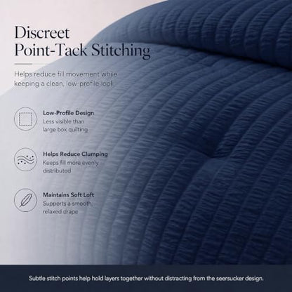 CozyLux Twin XL Comforter Set, 5 Pieces Navy Blue Seersucker Bed in a Bag