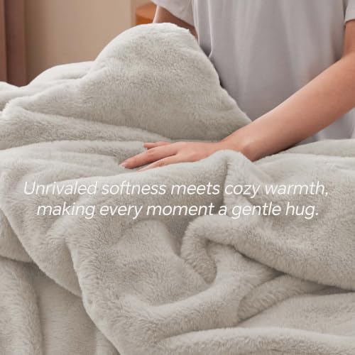 BEDELITE Faux Fur Queen Comforter Set Linen,Warm Bedding with 2 Pilowcases