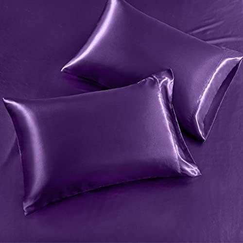 SiinvdaBZX 4Pcs Satin Sheet Set Queen Size 15-Inch Deep Pocket, Purple