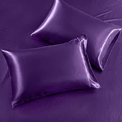 SiinvdaBZX 4Pcs Satin Sheet Set Queen Size 15-Inch Deep Pocket, Purple