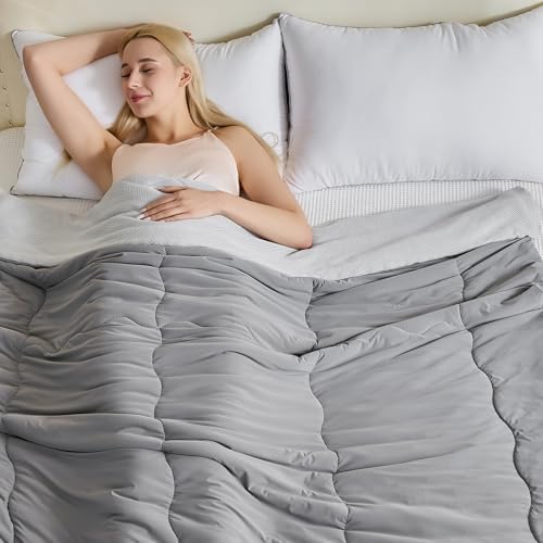 CHOSHOME Cooling Comforter Cooling Blanket, Q-Max 0.45 Cool Sleeping Summer Blanket for Hot Sleeper Night Sweats, Queen 90" x 90", Grey 03