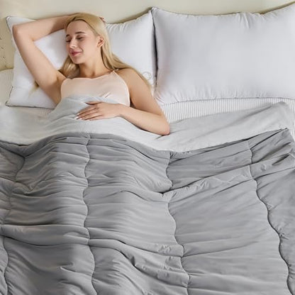 CHOSHOME Cooling Comforter Cooling Blanket, Q-Max 0.45 Cool Sleeping Summer Blanket for Hot Sleeper Night Sweats, Queen 90" x 90", Grey 03