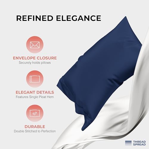 THREAD SPREAD 100% Egyptian Cotton Queen Sheets Set - 1200 Series Plush Collection Luxury Egyptian Cotton Sheets Queen Size Deep Pocket (4 PC, Navy Blue), Soft, Cooling, Sateen Weave Sheet Set