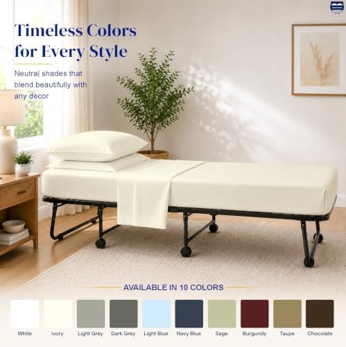 Cottingon 4 PC Cot Sheet Set 25"X75", Egyptian Cotton, Ivory