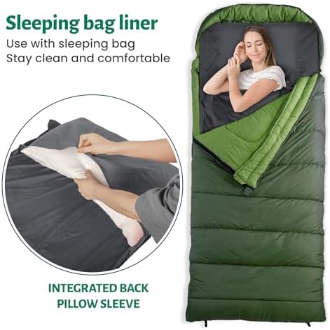 Ultralight Sleeping Bag Liner, Satin Sleep Sack, Comfy Breathable & Cooling & Silky Soft liner, Travel Sheets & Adult Sleep Sack with 2 Way Zipper, Ideal for Backpacking, Hotel, Camping, Hostels