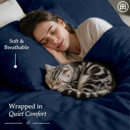 Threadmill 100% Cotton Sheets for Queen Size Bed - 600 Thread Count Queen Bed Sheets Set with 16” Deep Pocket - Jacquard Sateen Weave 4-Piece Bedding Set with Cooling Effect, Folkstone Blue