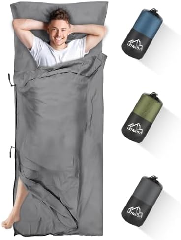 Sleeping Bag Liner, Updated Adult Sleep Sack & Travel Sheets with Foot Zipper, Lightweight and Portable Camping Sleeping Bag Liners - Ideal for Backpacking, Hostels and Camping
