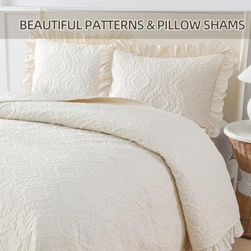 DJY California King Quilt Bedding Set, Beige Lightweight Soft Bedspread